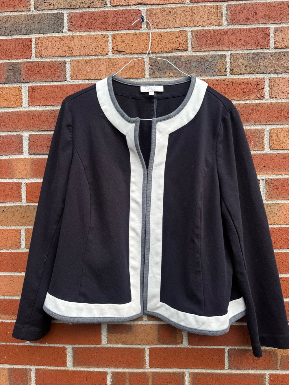 Talbots Women’s Size 2X Black Colorblock Cotton Blend Jacket Cardigan